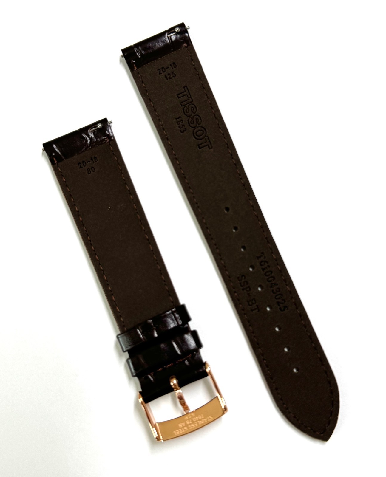 Original Tissot Carson 20mm Dark Brown Leather Watch Band Strap Rose-Gold Buckle