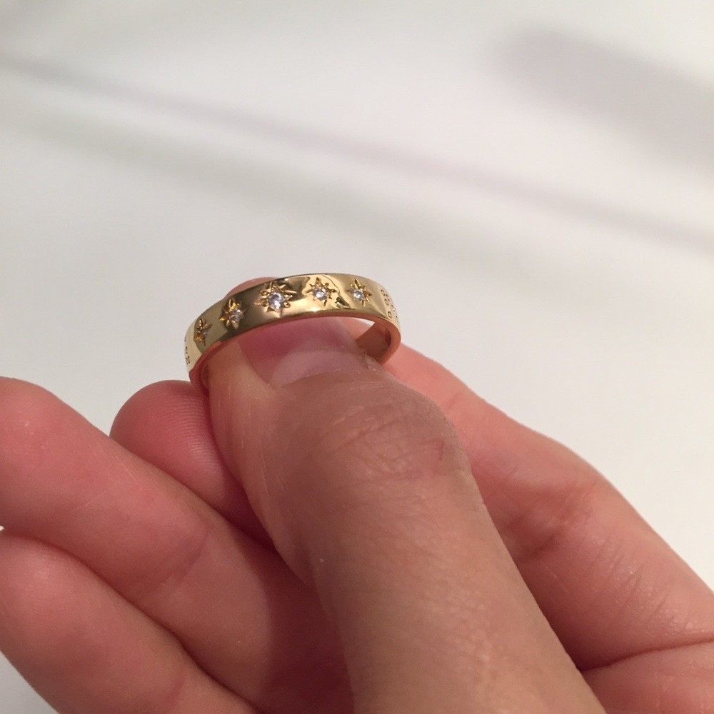 Vanessa Mooney Starburst dainty layering stacking micro pave dainty band gold