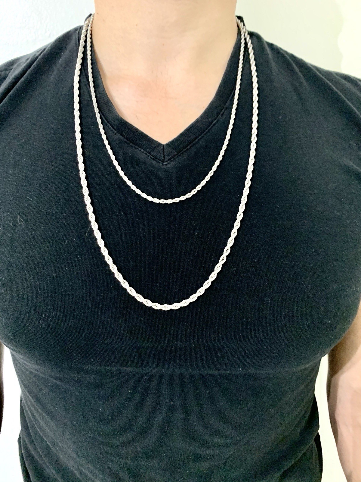 18K WHITE GOLD Men Women 4MM ROPE CHAIN 30” MADE IN ITALY *LIFETIME WARRANTY*