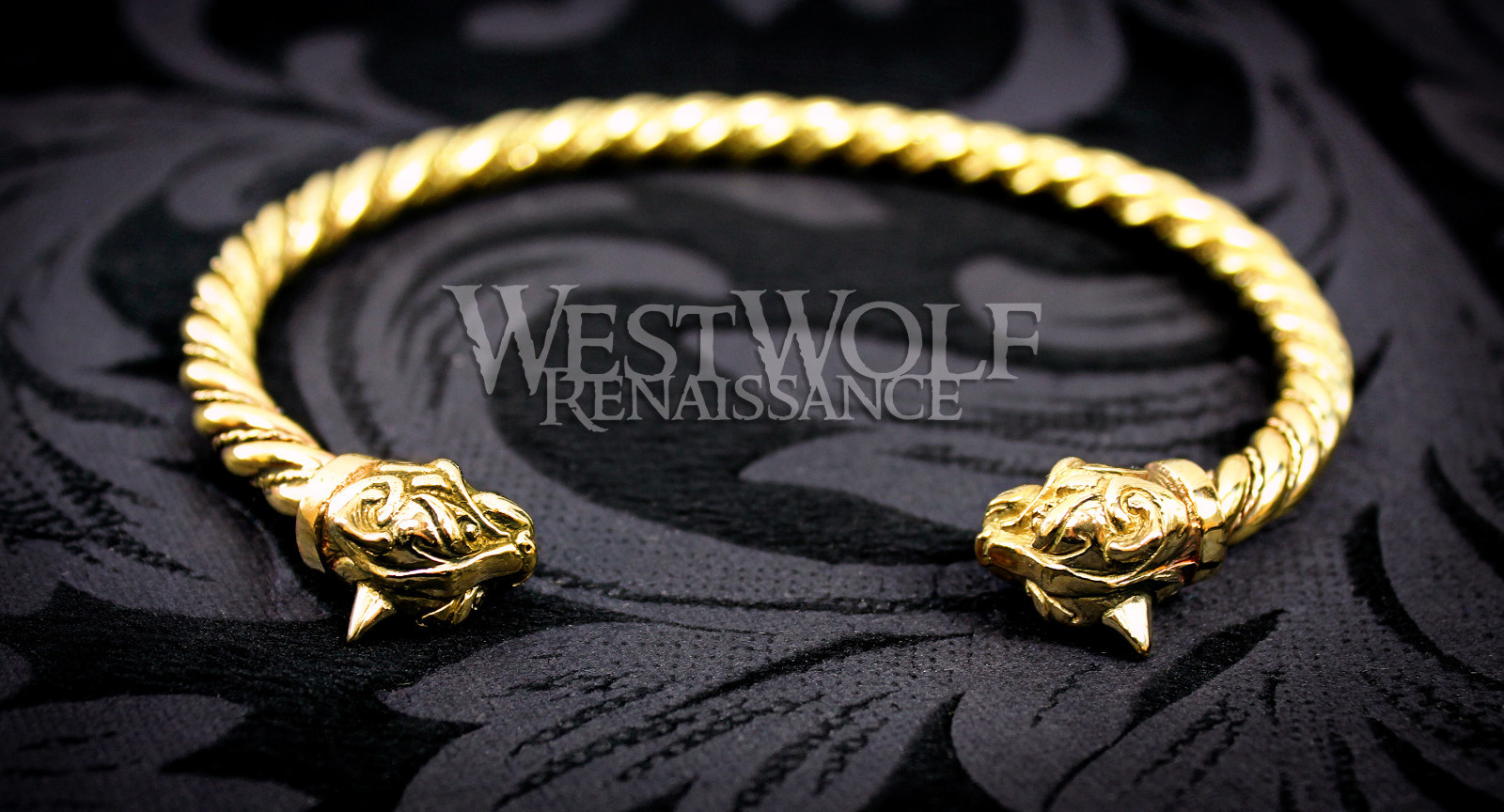 Viking or Celtic Cat Bracelet/Torc/Torque — Norse/Medieval/Feline/Jewelry/Gold