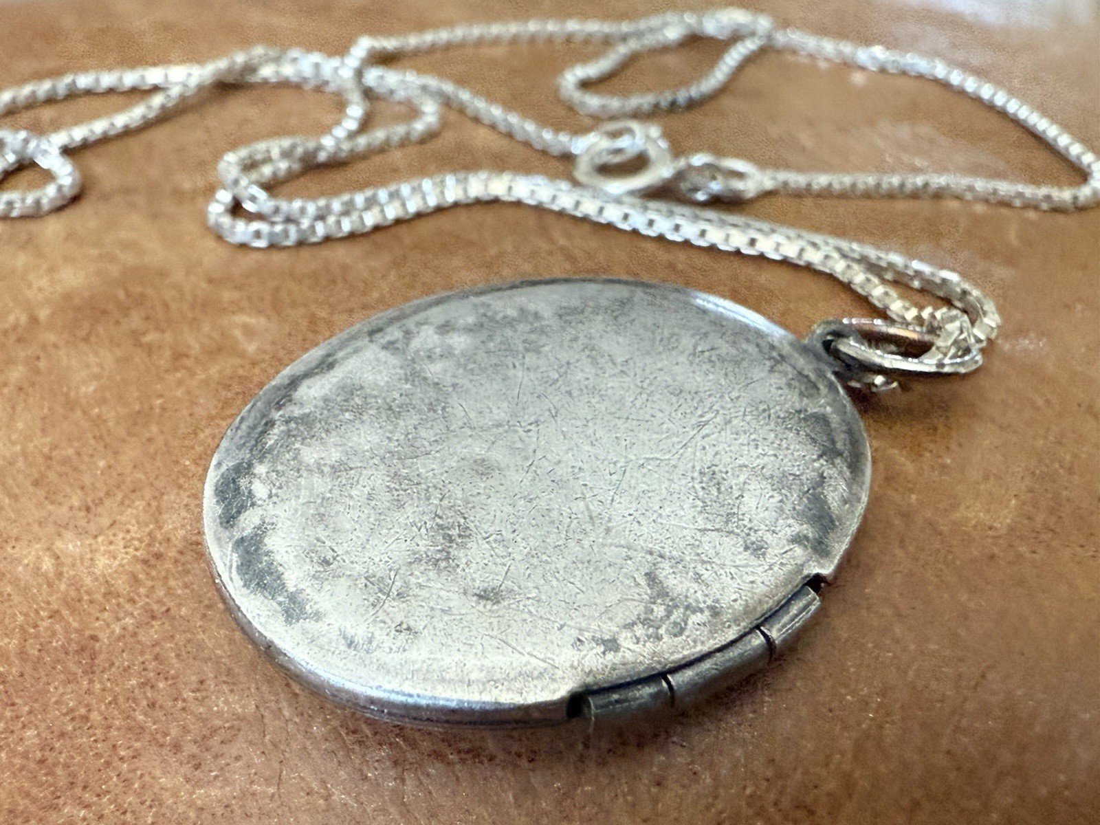 Antique Sterling Silver Enamel Rose Motif Photo Medallion Pendant Necklace 18”in