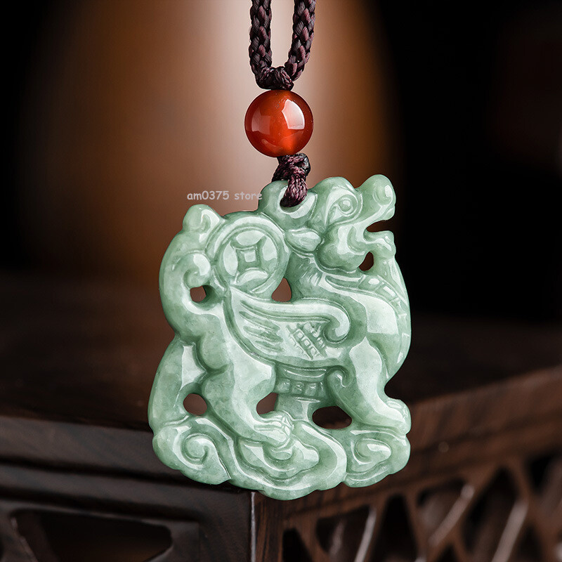 100% Natural Grade A Jade Jadeite Bean Green Lucky kylin Women Men’s Pendant