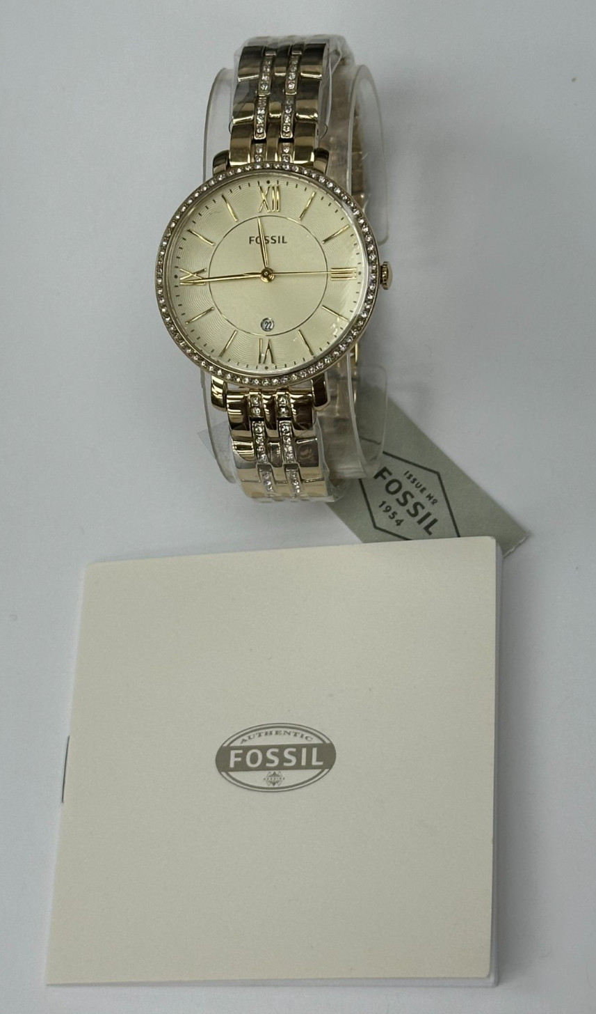 Fossil ES3547 Jacqueline Gold Tone Crystallized Ladies Quartz Watch WARRANTY