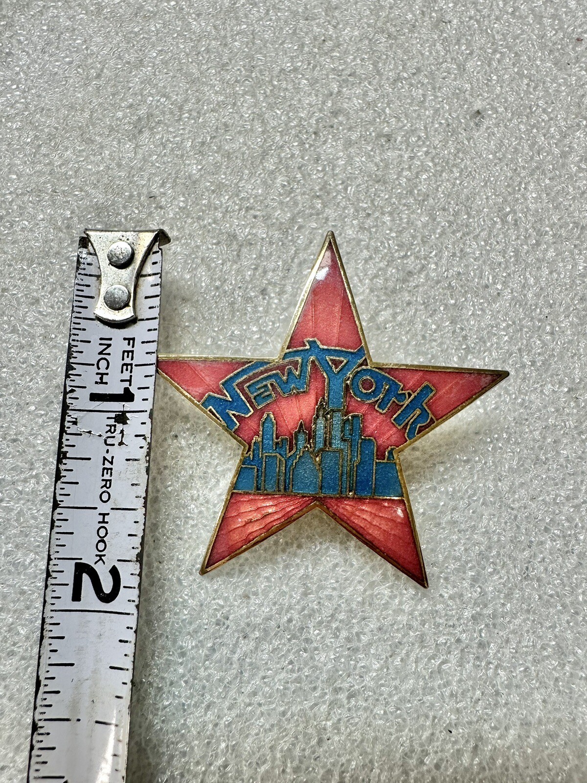 Multicolored Enameled New York Star Shaped Lapel Pin signed Future Primitive