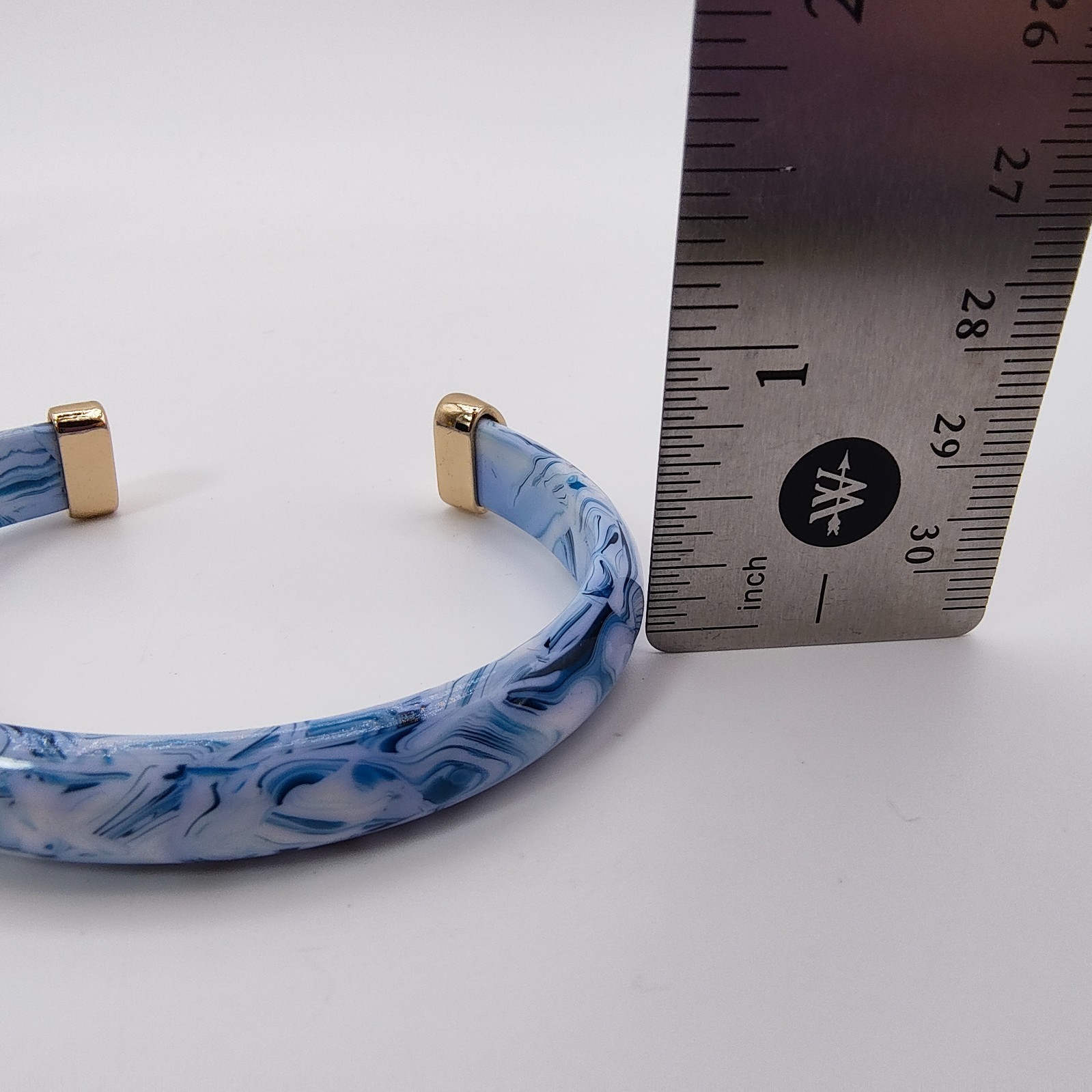 Modern Chinoiserie Style Cuff & Strech Bracelet Lot of 2 Blue White Stackable