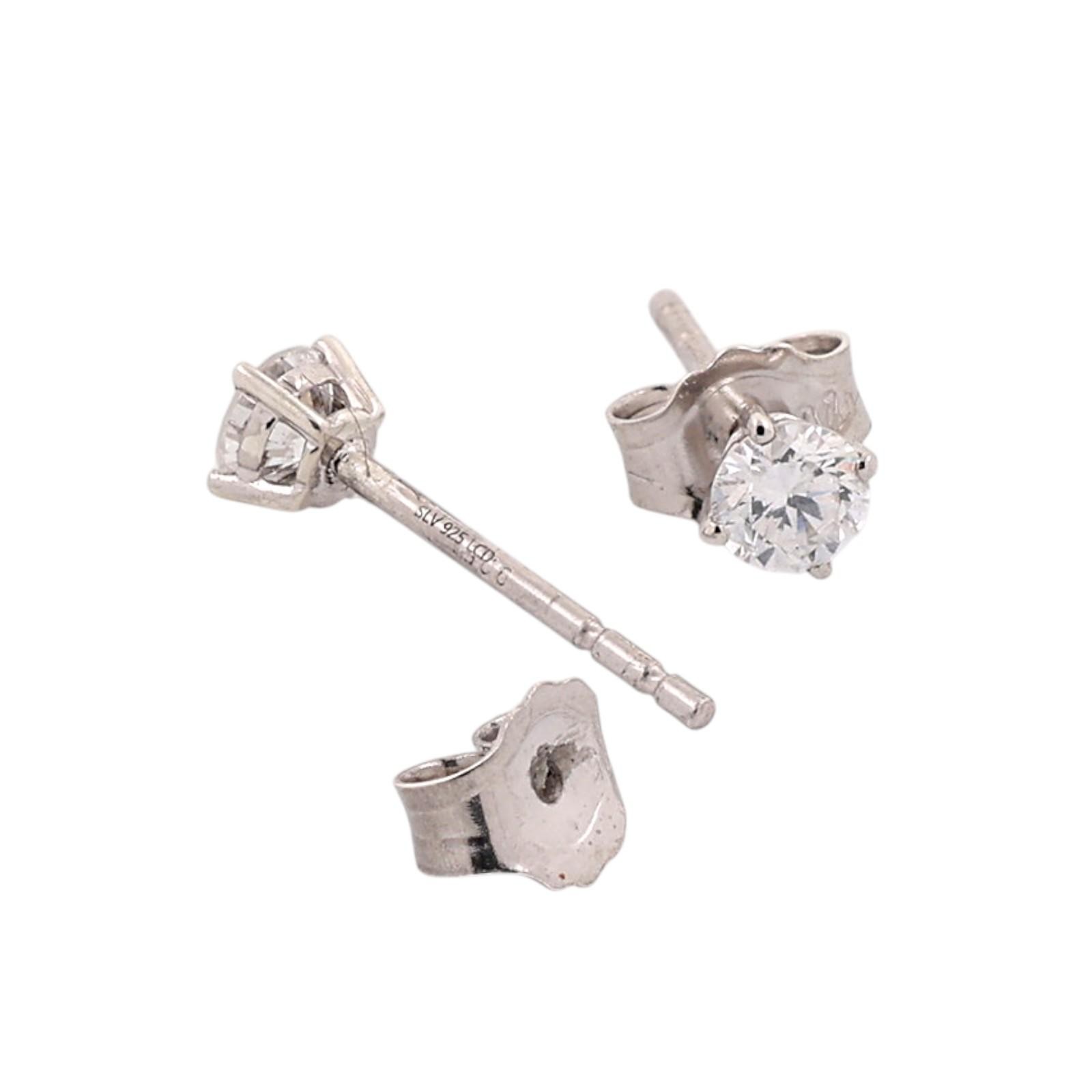 0.30CTW Round Lab Grown Diamond Stud Earrings Sterling Silver 4-Prong Basket Set