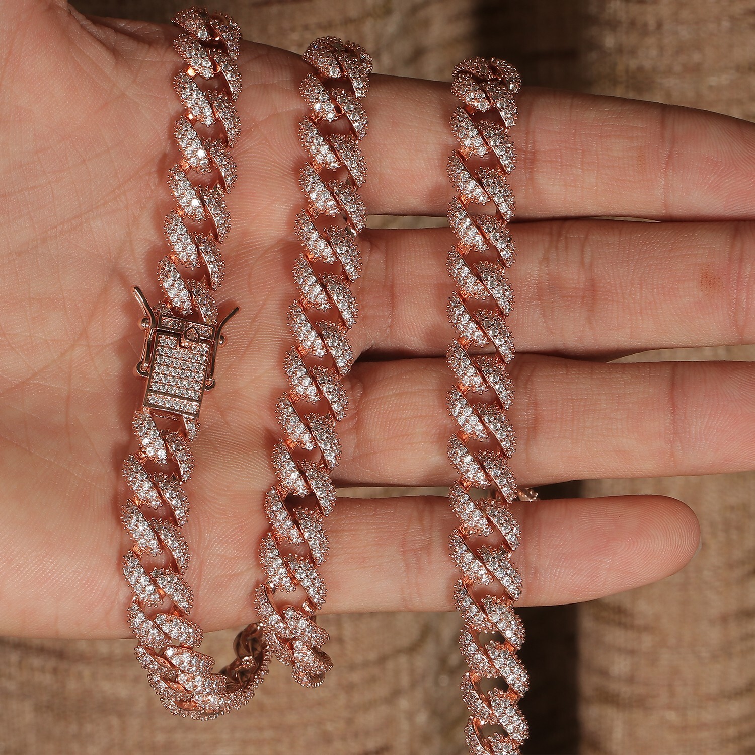 Mes’s Full Iced CZ Out Rose Gold Plated Miami Cuban Link Chain Or Bracelet New