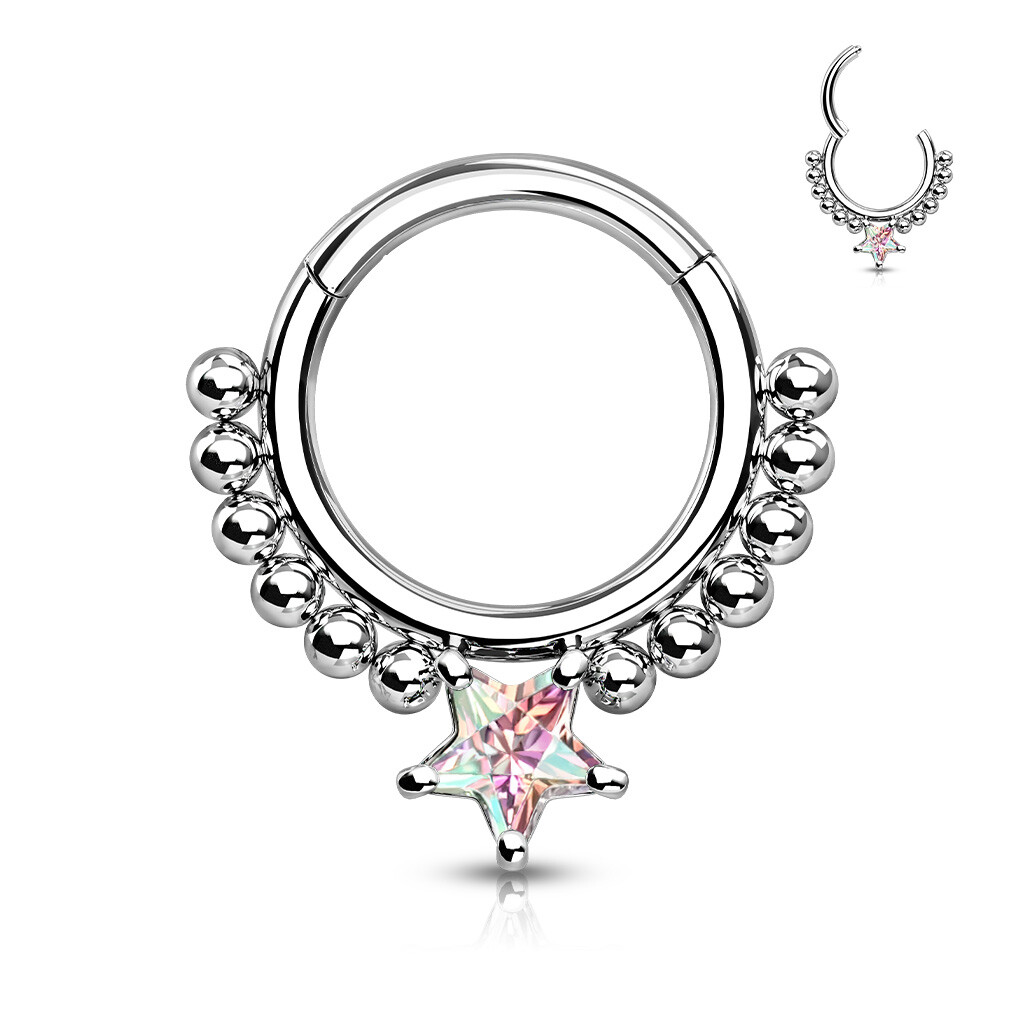 All Surgical Steel Front Facing Star CZ Precision Hinge Segment Ring Nose Septum