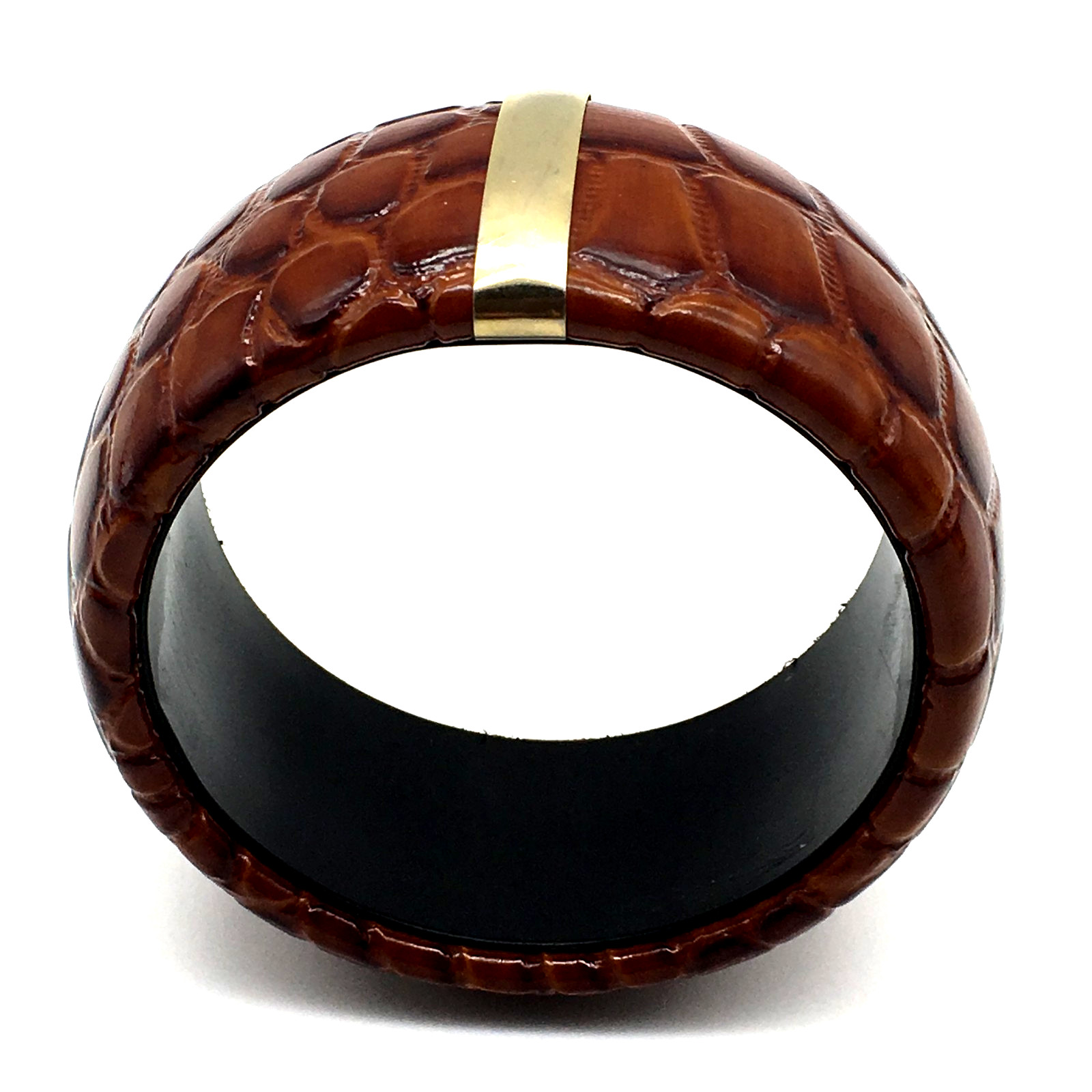 Vintage Avon Faux Patent Leather Caramel Color Snake Skin Bangle Bracelet
