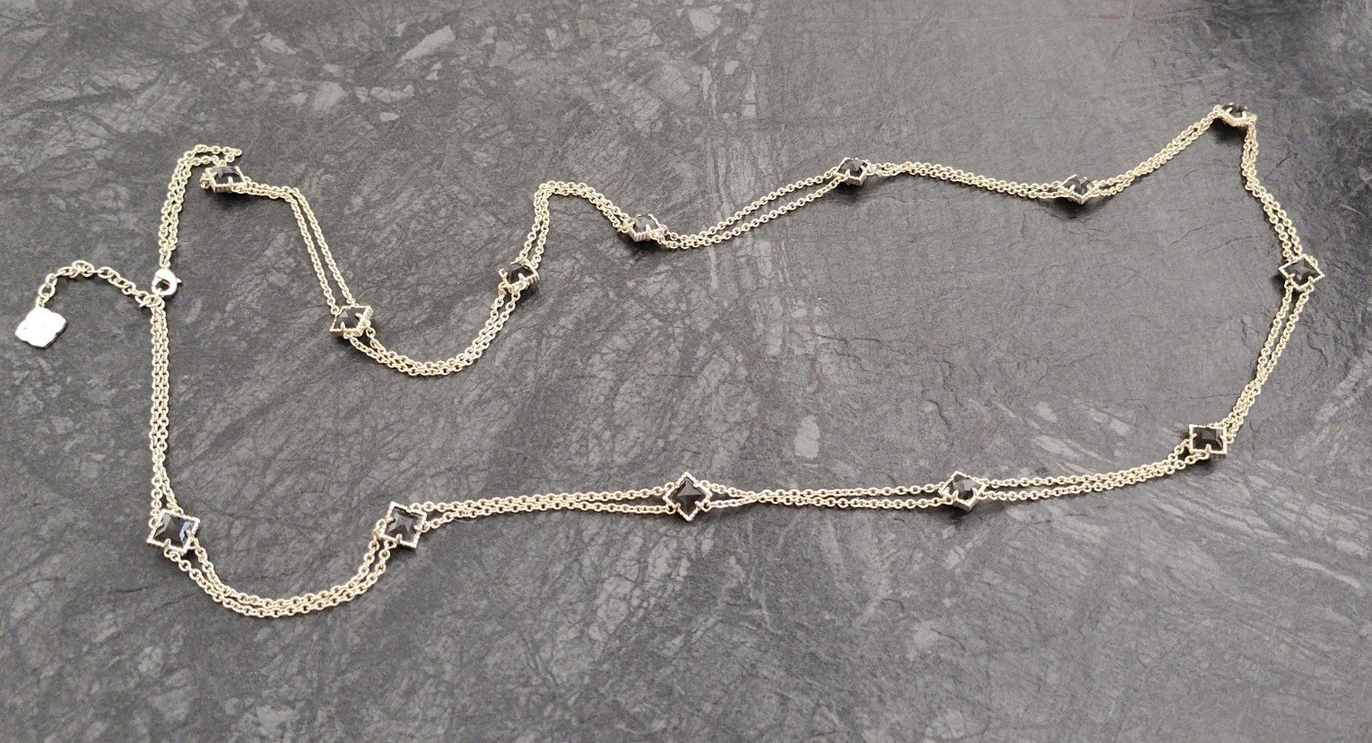 Vintage Kendra Scott Jocelyn Black & Gold Long Double Strand Station Necklace