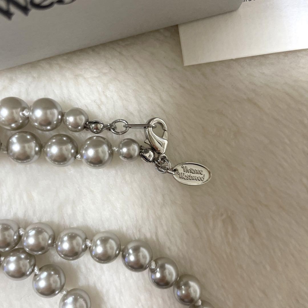 Vivienne Westwood Necklace Pearl Orb Choker Silver Black (Gray) w/Pouch NO BOX