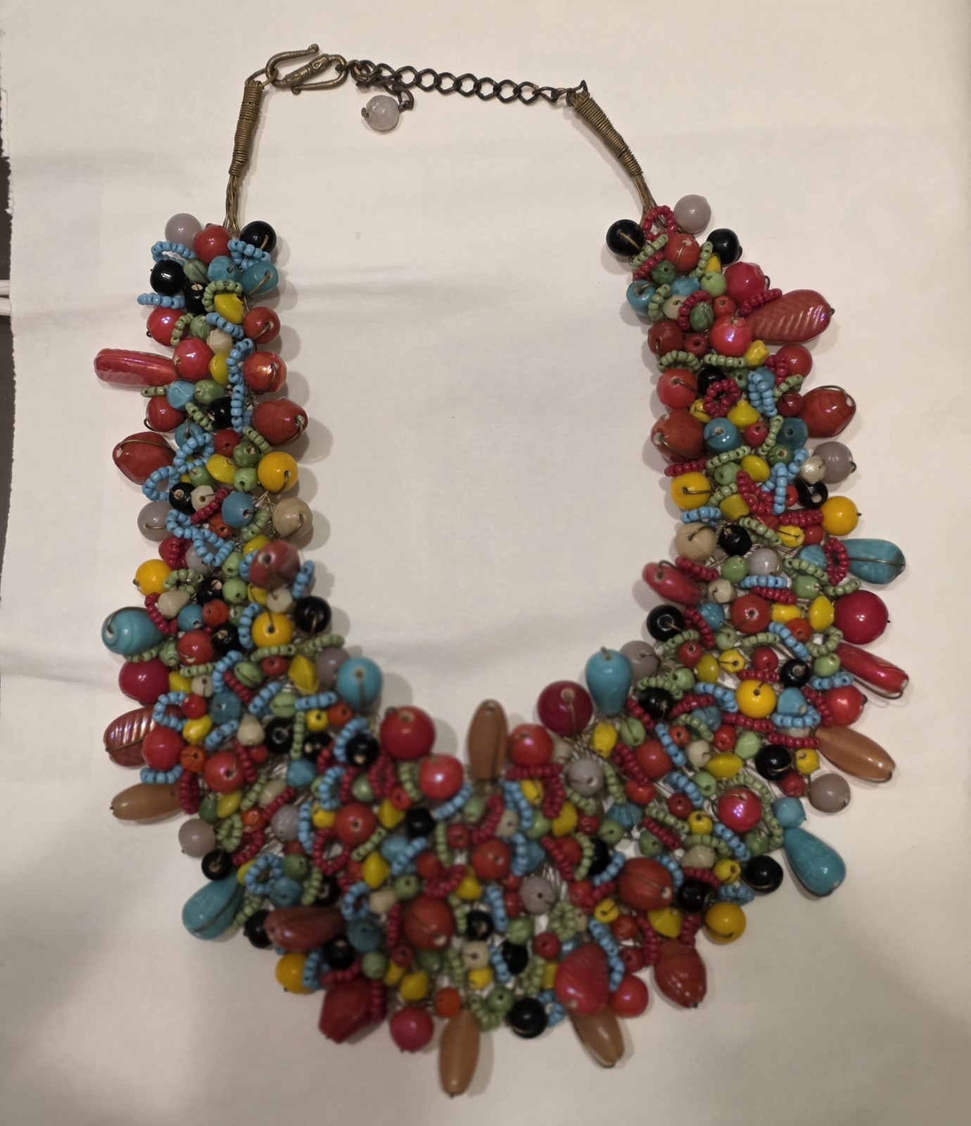 Colorful multi beaded glass collar bib necklace handmade tribal