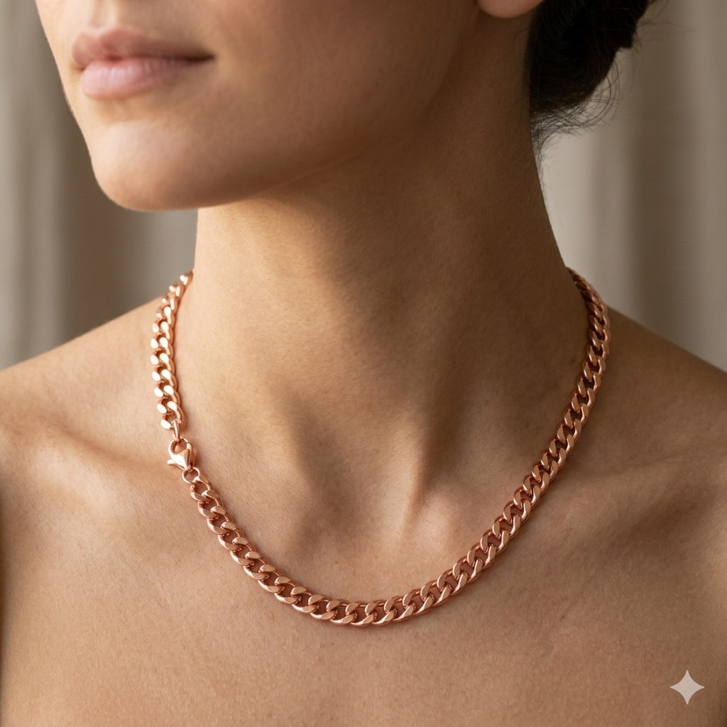 Pure Copper Cuban 12mm Chain Necklace Curb Link Arthritis Therapy 163gr Necklace