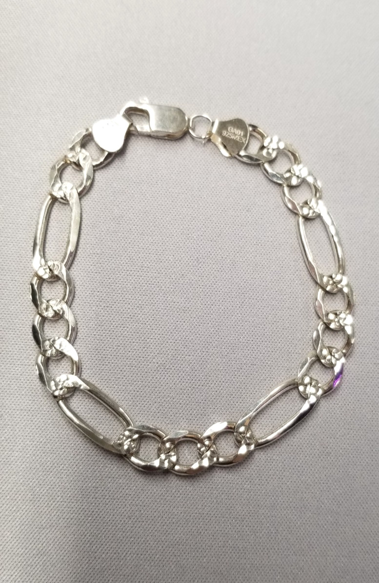 Sterling Silver 15.2g Textured 9mm Cuban Chain Bracelet 8.5″
