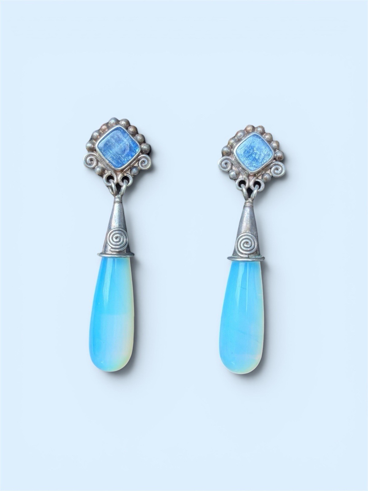 Sajen Sterling Silver Opalite & kyanite Drop Earrings 2 1/4 inches long