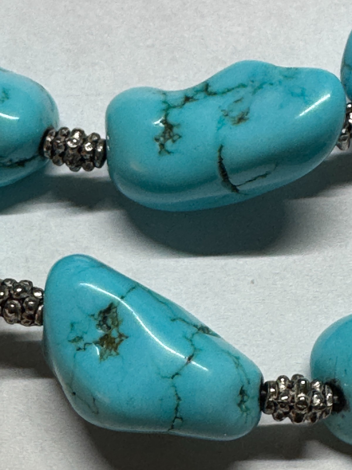Chunky Blue Turquoise Look Nugget Necklace 20″ 925 Clasp 130g 19 Stones