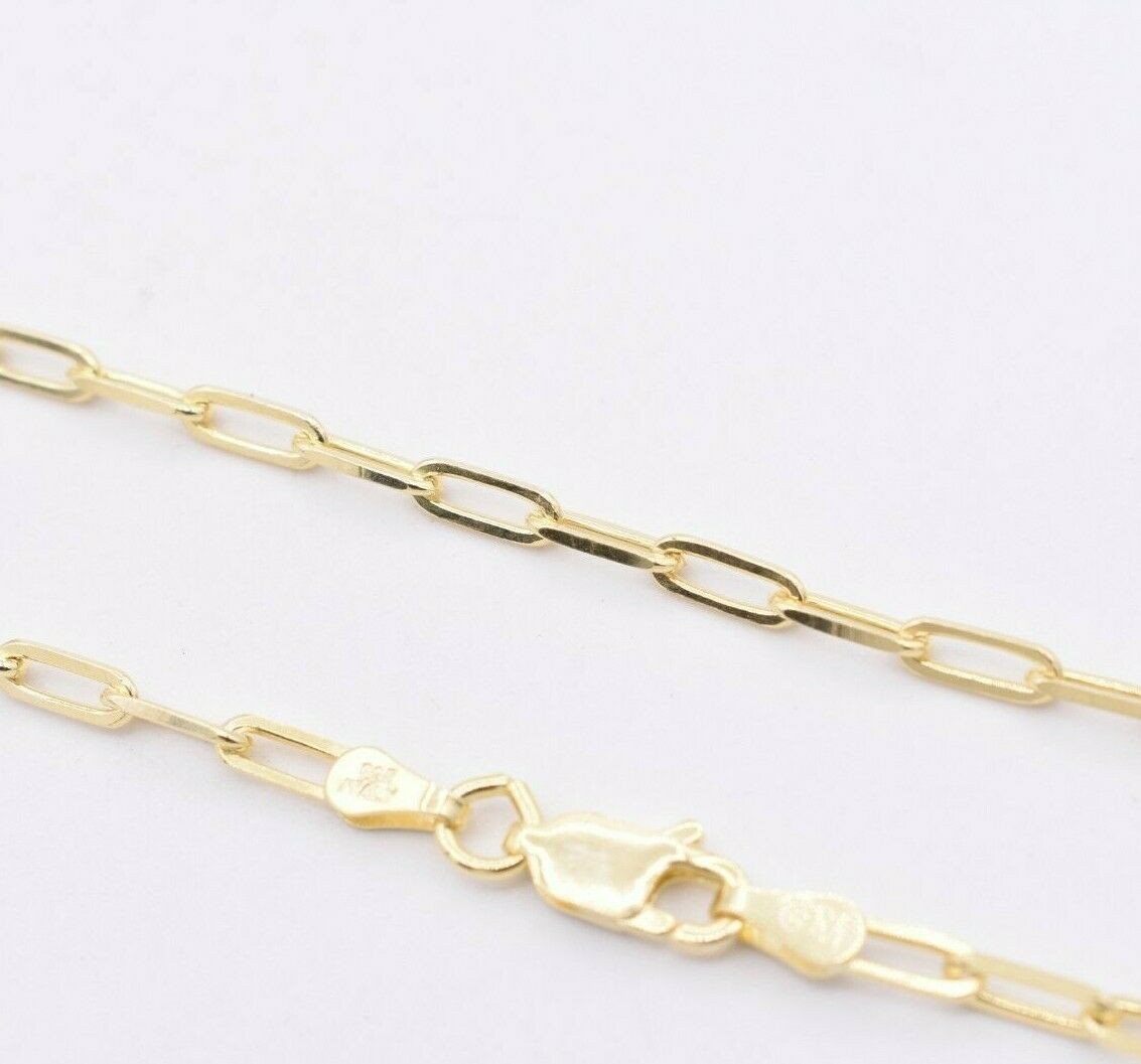 2.5mm Paperclip Link Chain Bracelet 14K Yellow Gold Plated Silver 925 Italy 7″