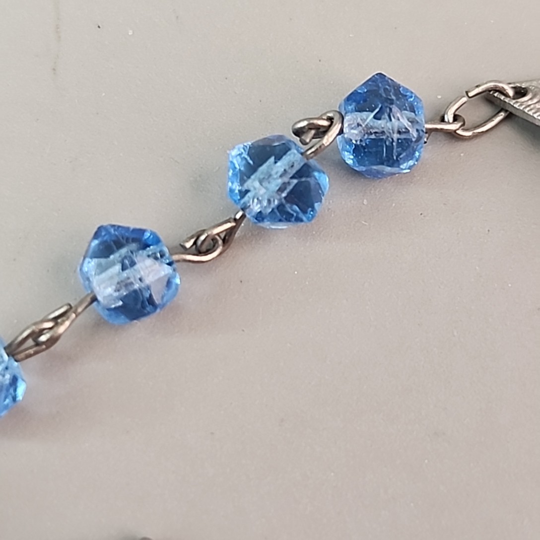 Vintage Art Deco Necklace Bracelet Set Blue Glass 16″