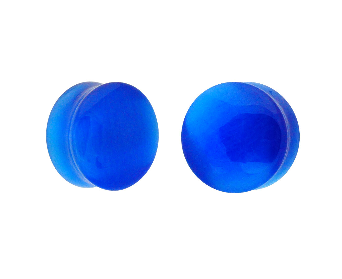 Blue Cat Eye Stone Double Flare Plugs (STN-665) set ear gauges PICK SIZE