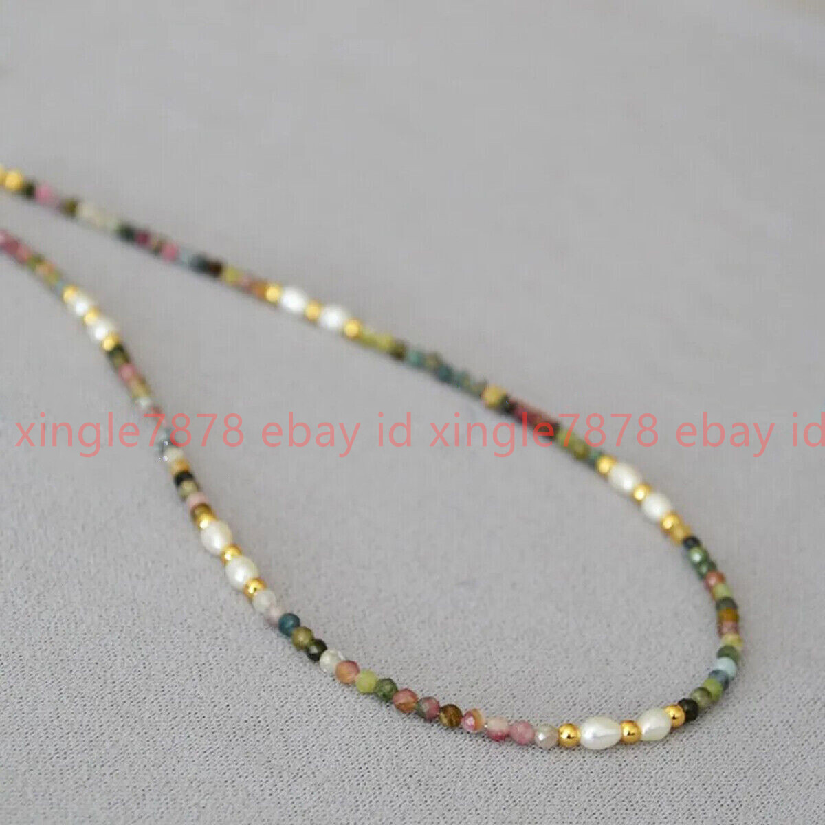 3mm Faceted Multicolor Tourmaline Round Gems Beads Natural White Pearl Necklace