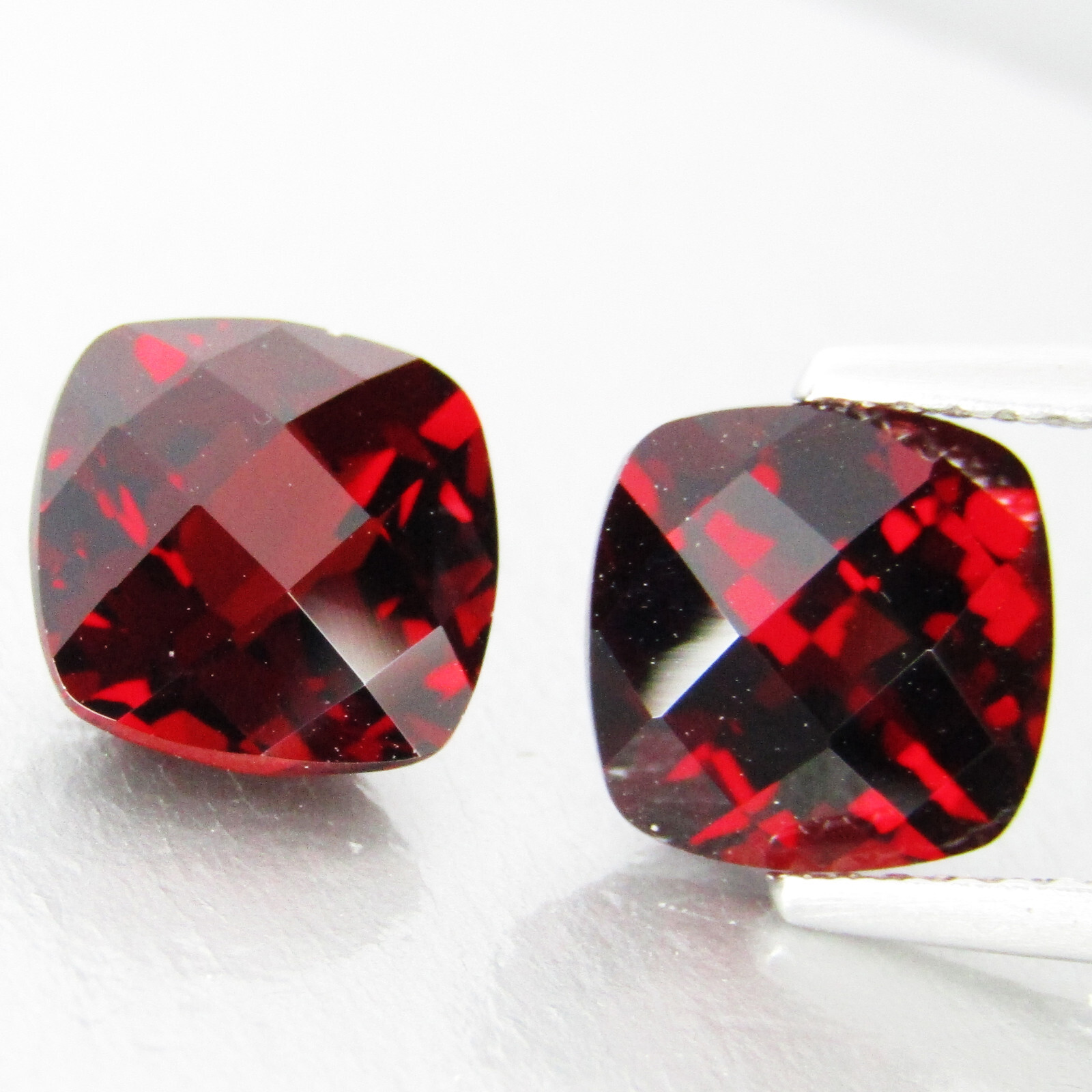 6.26Cts Fantastic Natural Almandine Garnet 8mm Cushion Checker Cut Matching Pair
