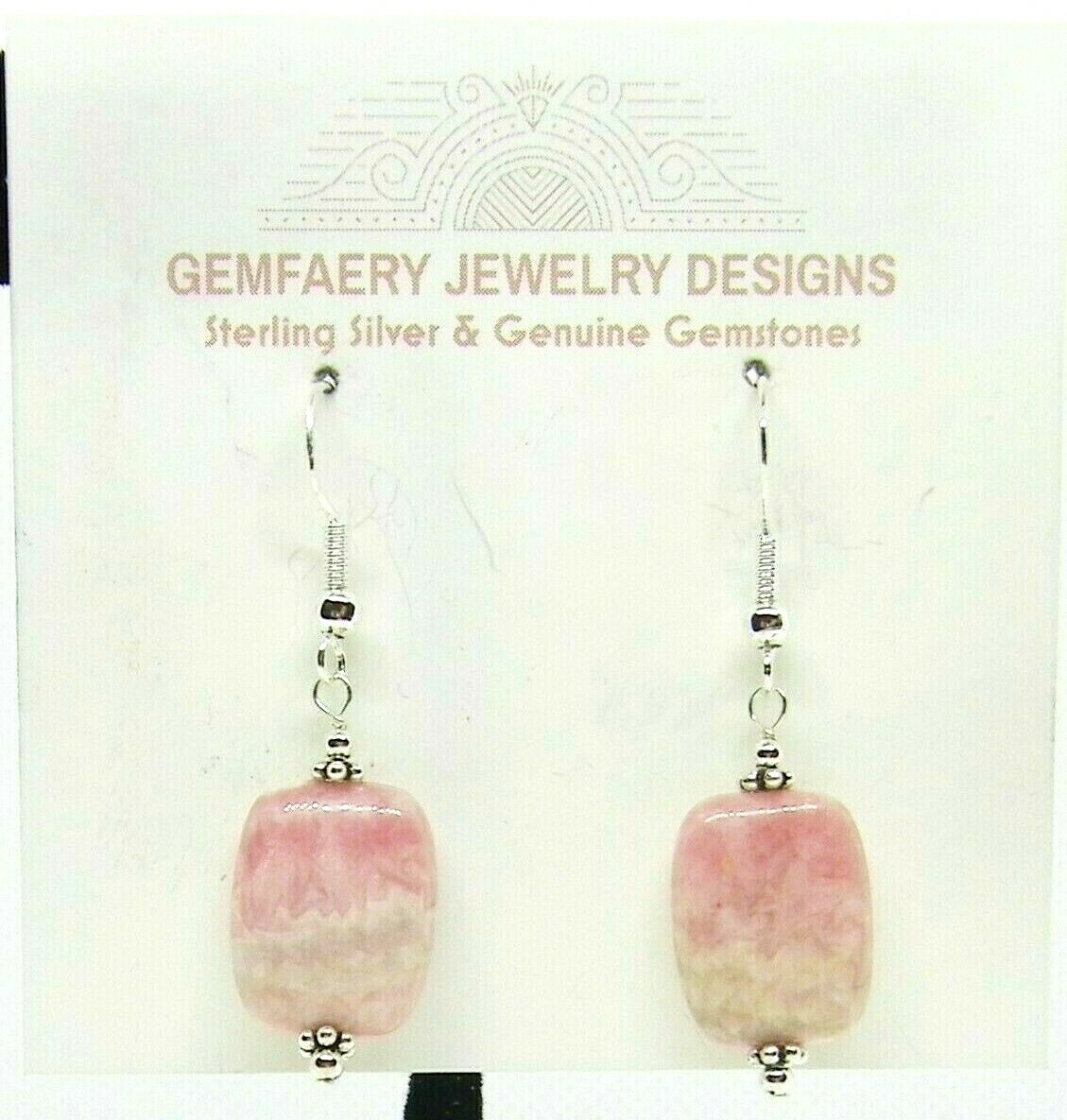 Sterling Silver Natural RHODOCHROSITE Gemstone Earrings #1715…Handmade USA