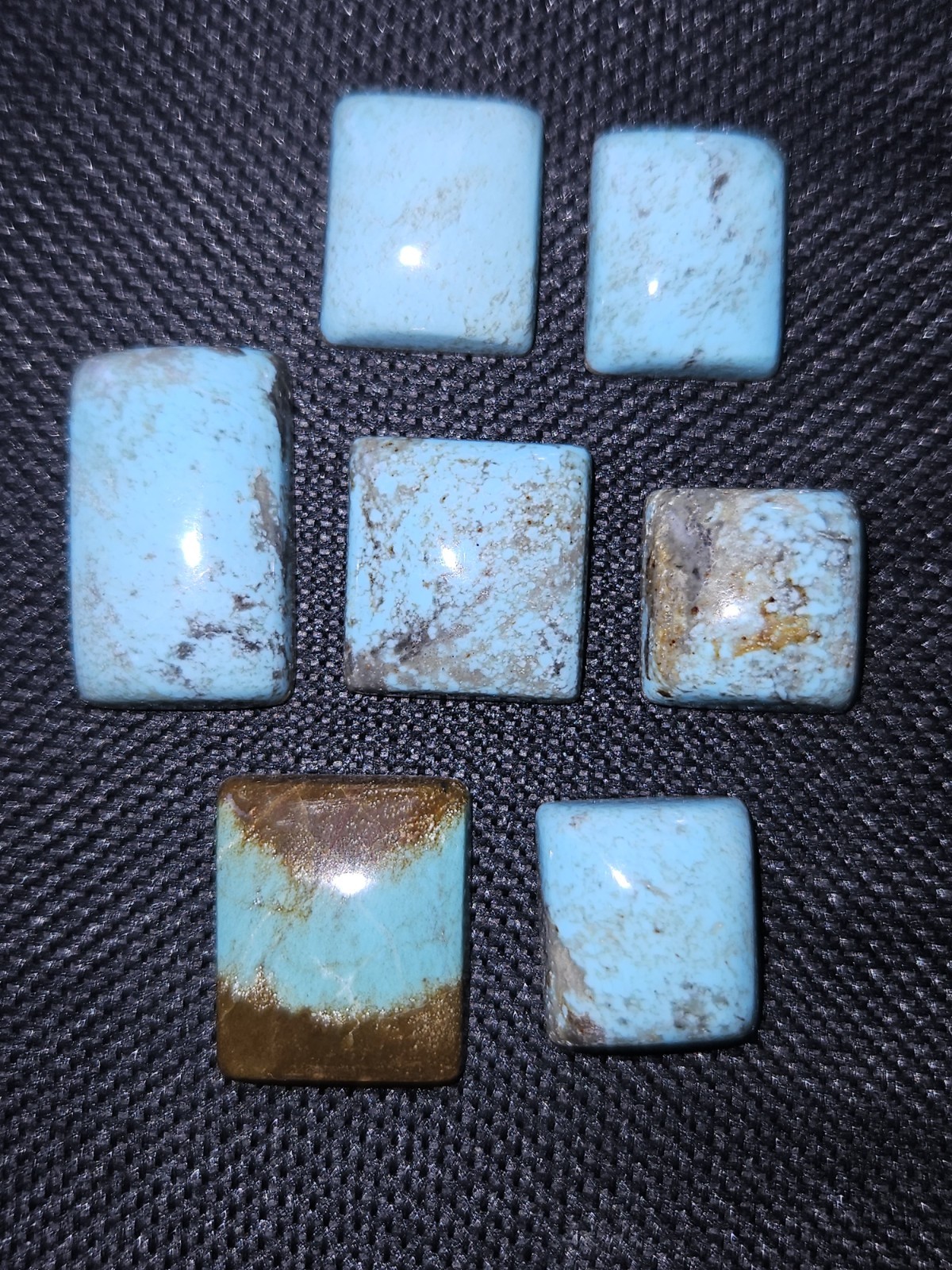 Sweet Cerrellos Turquoise Rectangles – Backed – 7 Pieces – 94.60 carats total