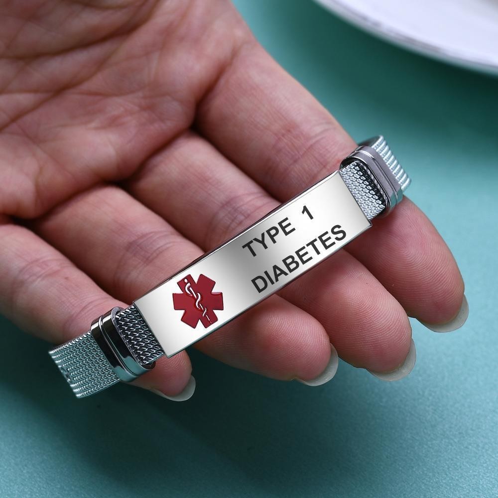 Medical ID Bracelet Stainless Steel Snake Bracelet Silver Emergency Wristband