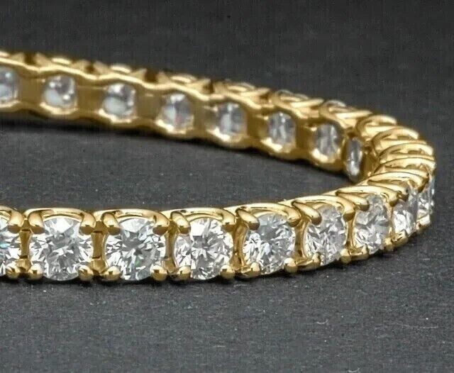 14K Yellow Gold Round Cut Natural Diamond Women’s Wedding Gift Tennis Bracelet
