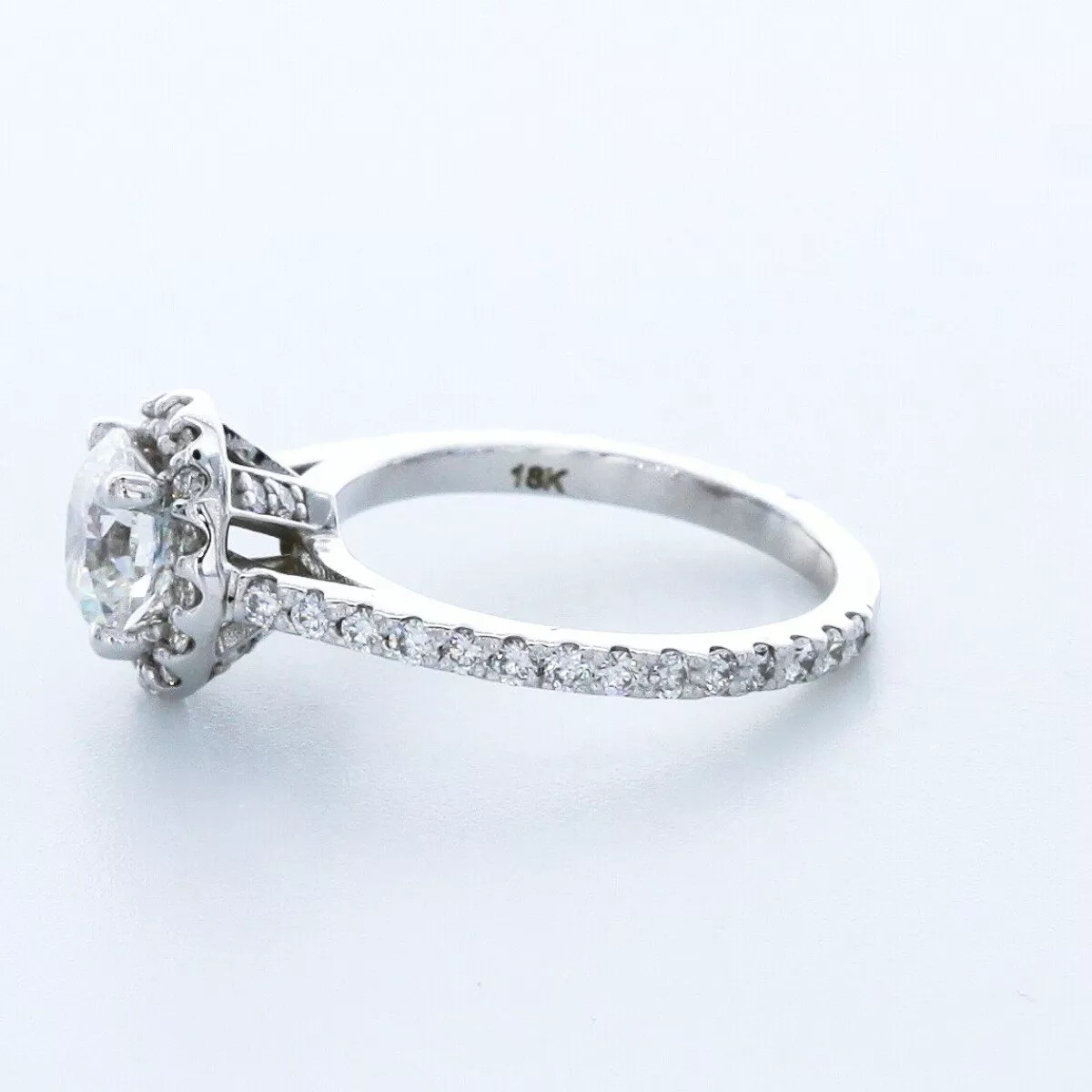 Side Stone Engagement Ring Halo 18K Gold 2 Carat Round Lab-Grown Diamond D SI1