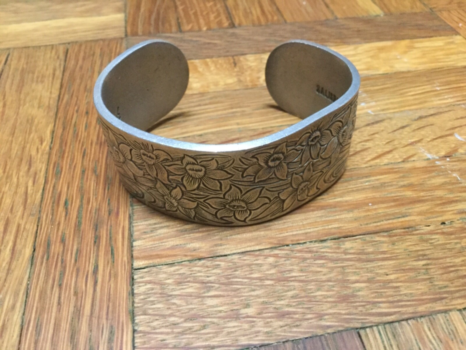 Salisbury Pewter March flower month 1 1/4” wide Cuff Bracelet.