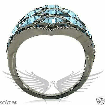 Square Top Grade Crystals Cocktail Ruthenium Fashion Ring 5 6 7 8 9 10 0W235 *
