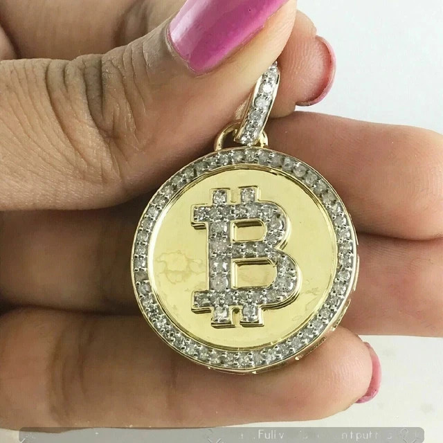 14K Yellow Gold Plated Silver 2.40CT Round Cut Moissanite Bitcoin Charm Pendant
