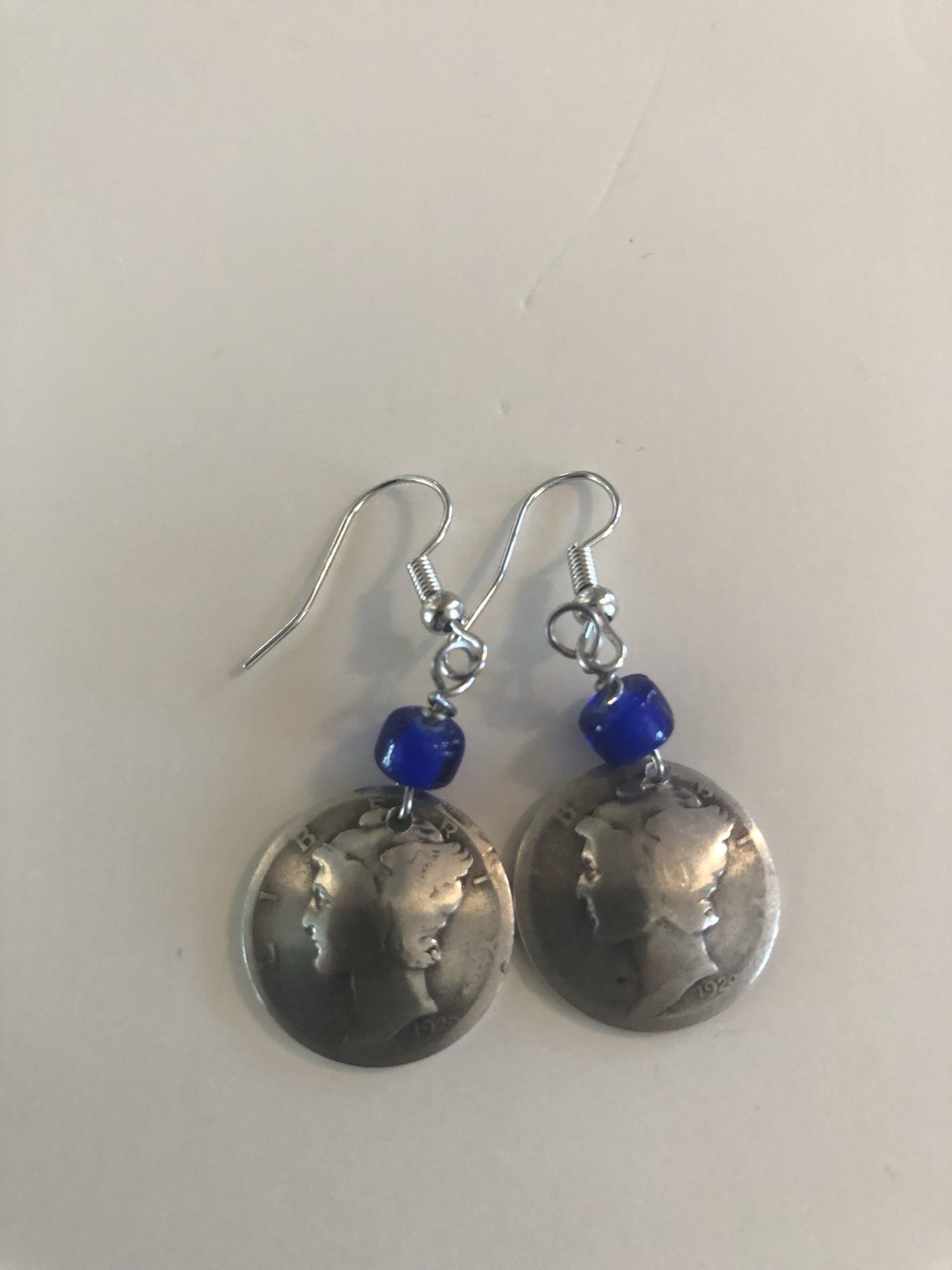 1pair Mercury Dime & Birthstone Crystal Earrings, Color Varies, See Description