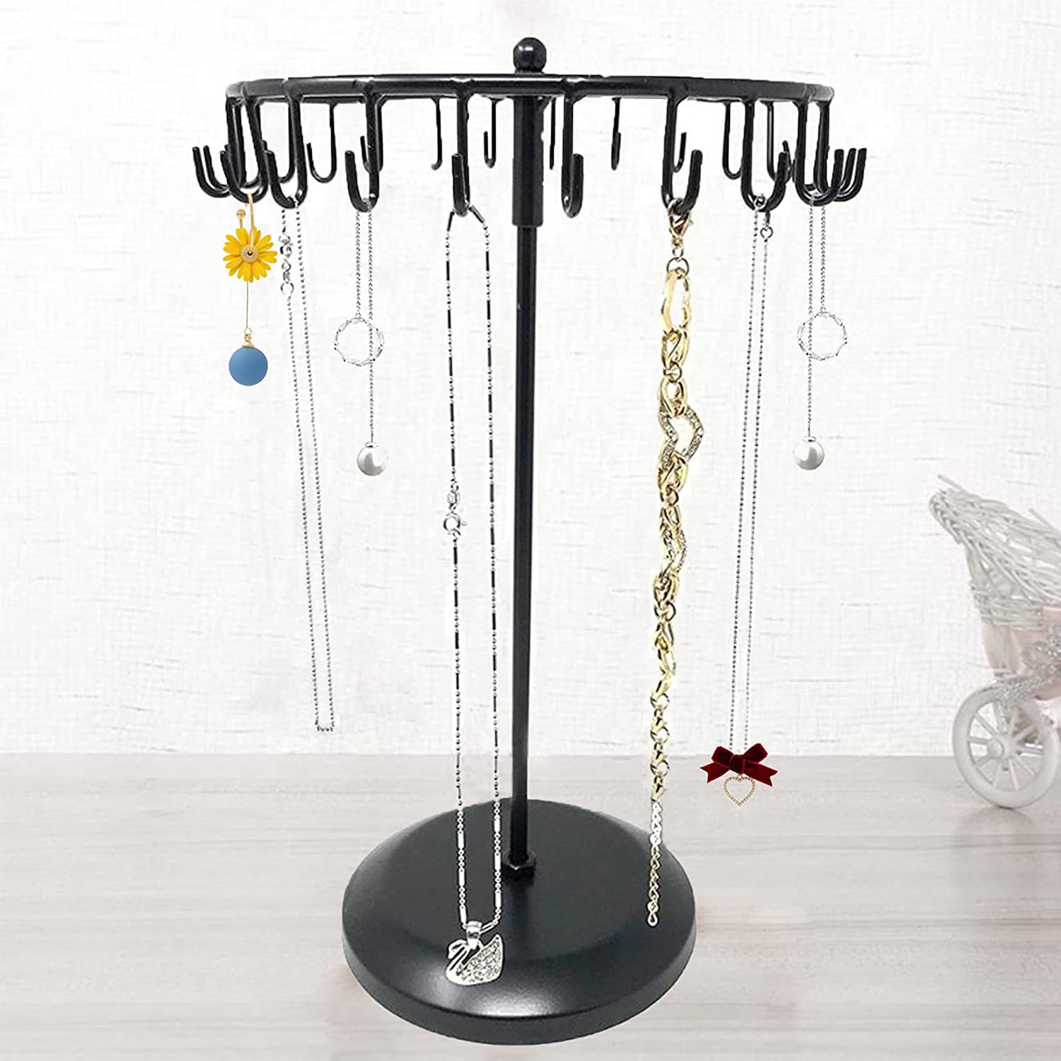 Rotating Necklace Holder Jewelry Organizer Display Stand 14-Inch with 23 Hooks B