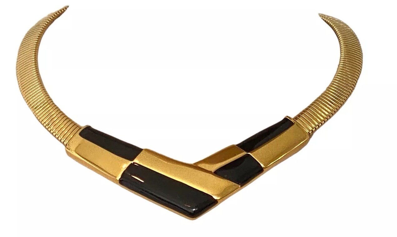 Vintage NAPIER Chunky 80s Black & Gold Tone Necklace Red Version is a BOOK PIECE