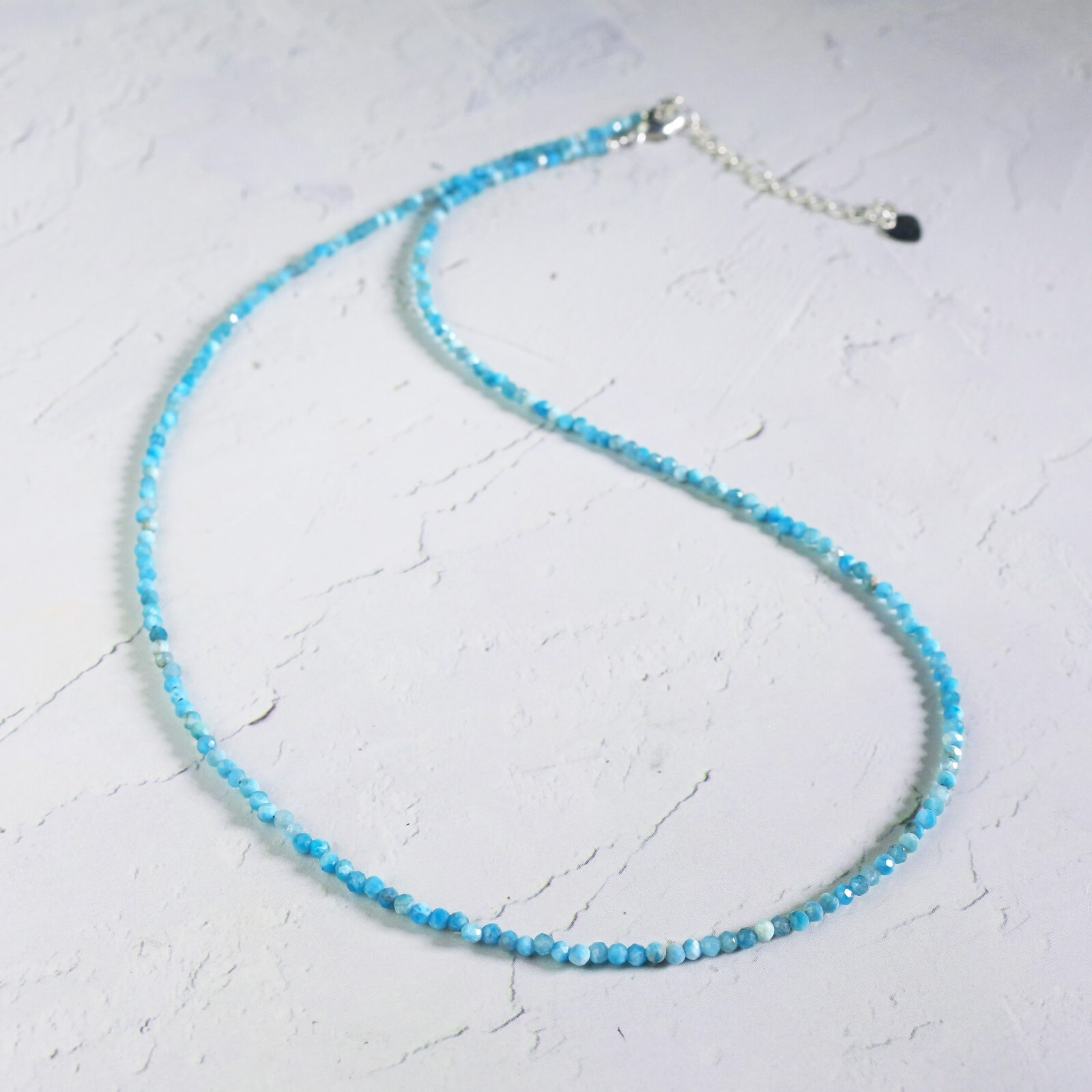 Minimalist Larimar 2mm Faceted Bead Blue Crystal Healing Boho Choker Necklace