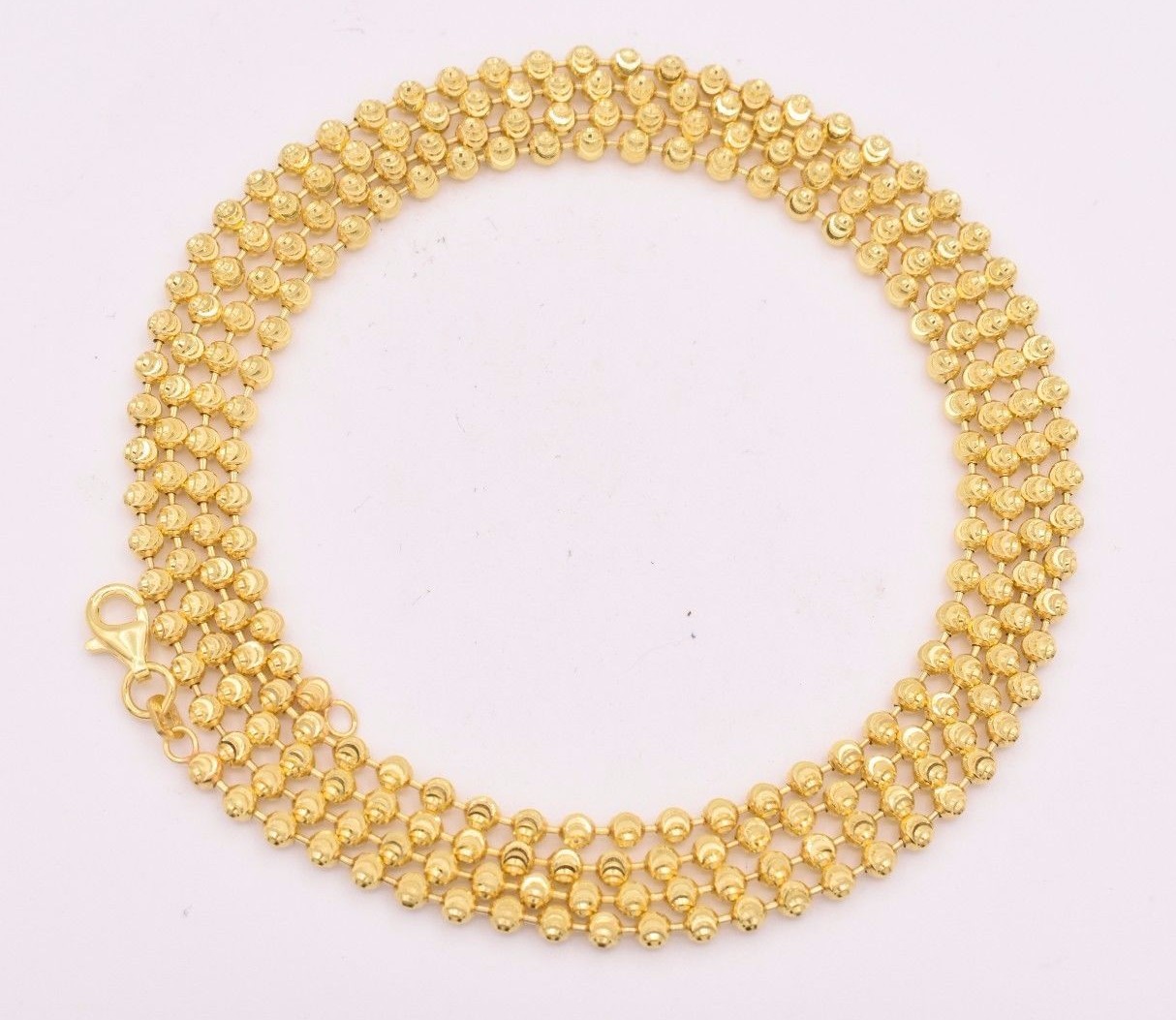 3mm Moon Cut Ball Bead Chain Necklace Solid 14K Yellow Gold-Plated Silver 925