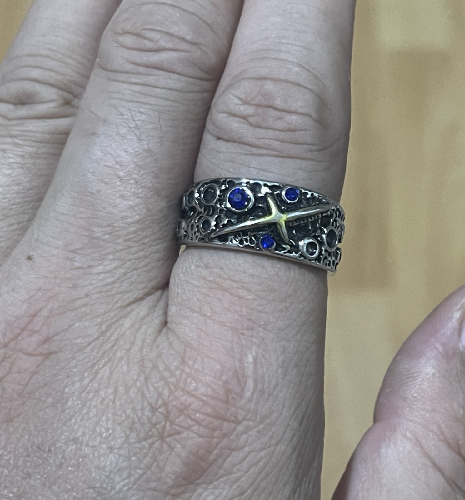 S925 Sterling Silver Band Men Women Lucky Gift Carved starry sky ring Opening