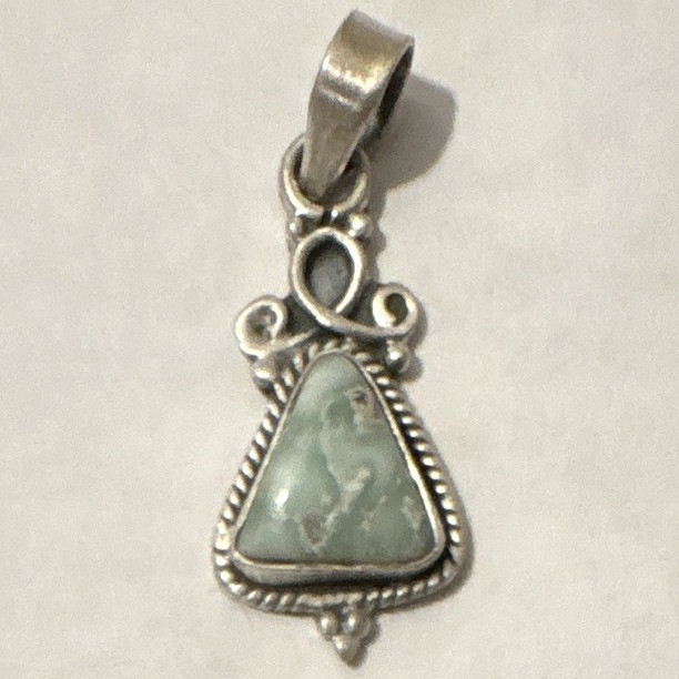 Sterling Silver Turquoise Stone Triangle Charm Pendant Bezel Set with Bail