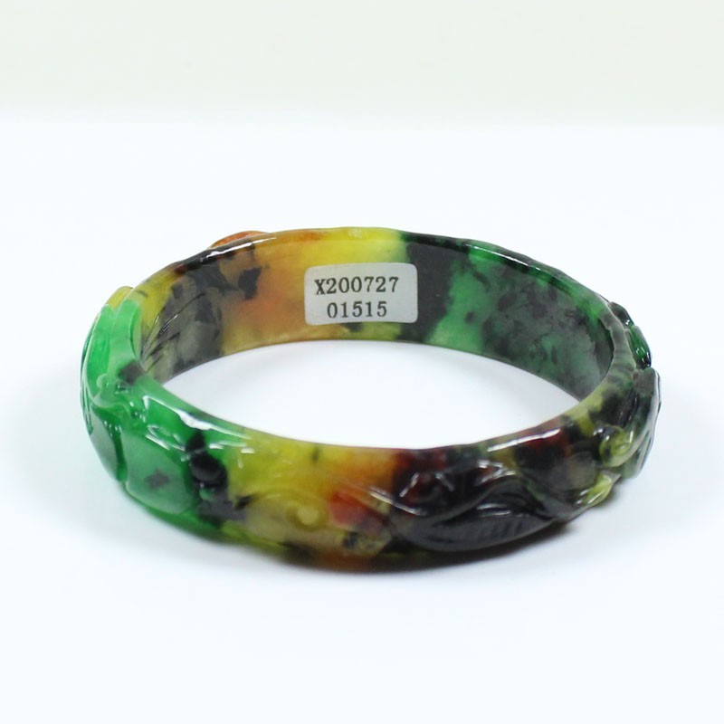 61mm Real Natural Ice Multicolor Burmese Jade jadeite Carving Bracelet Bangle