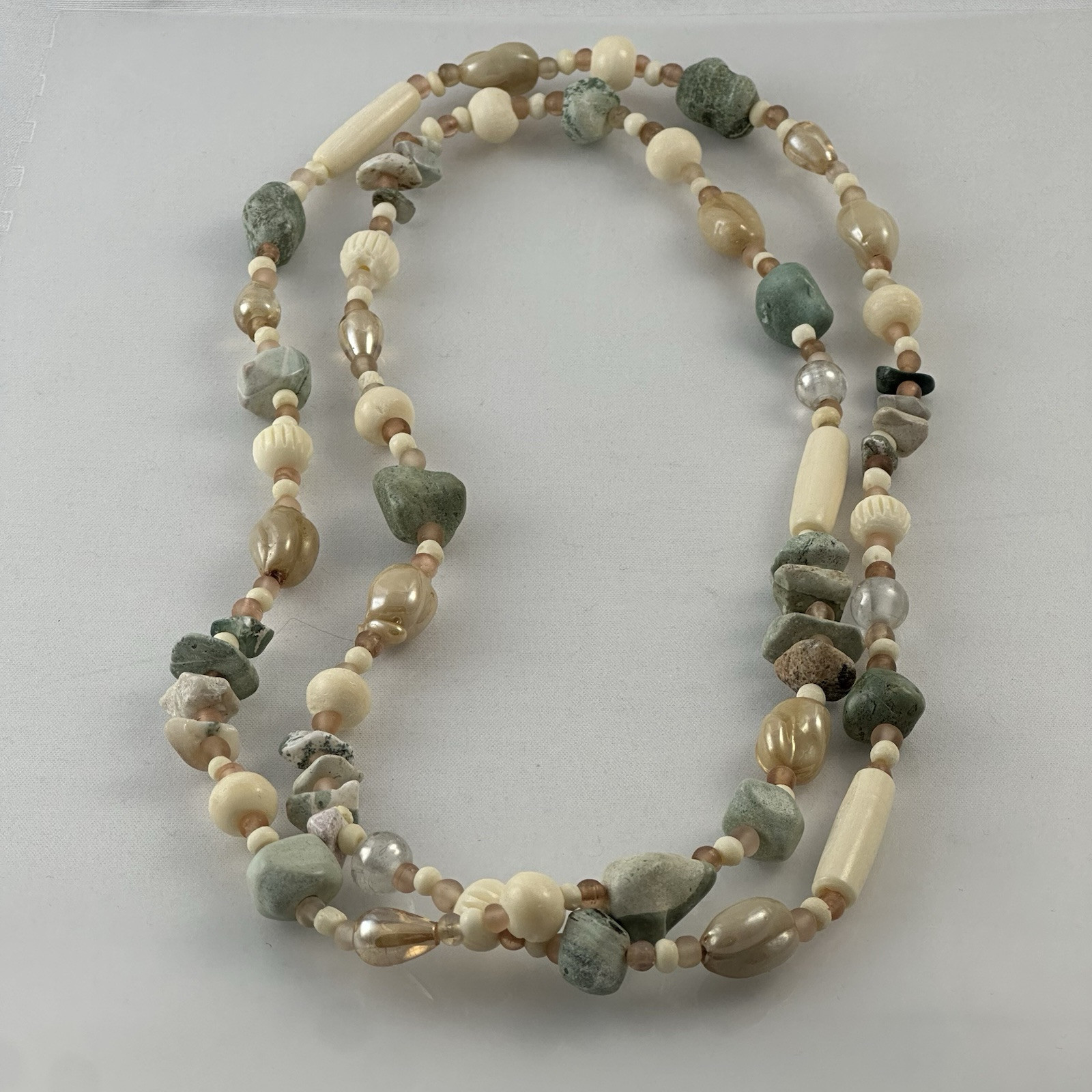 Vintage 40″ Long Stone Bone Beaded Necklace