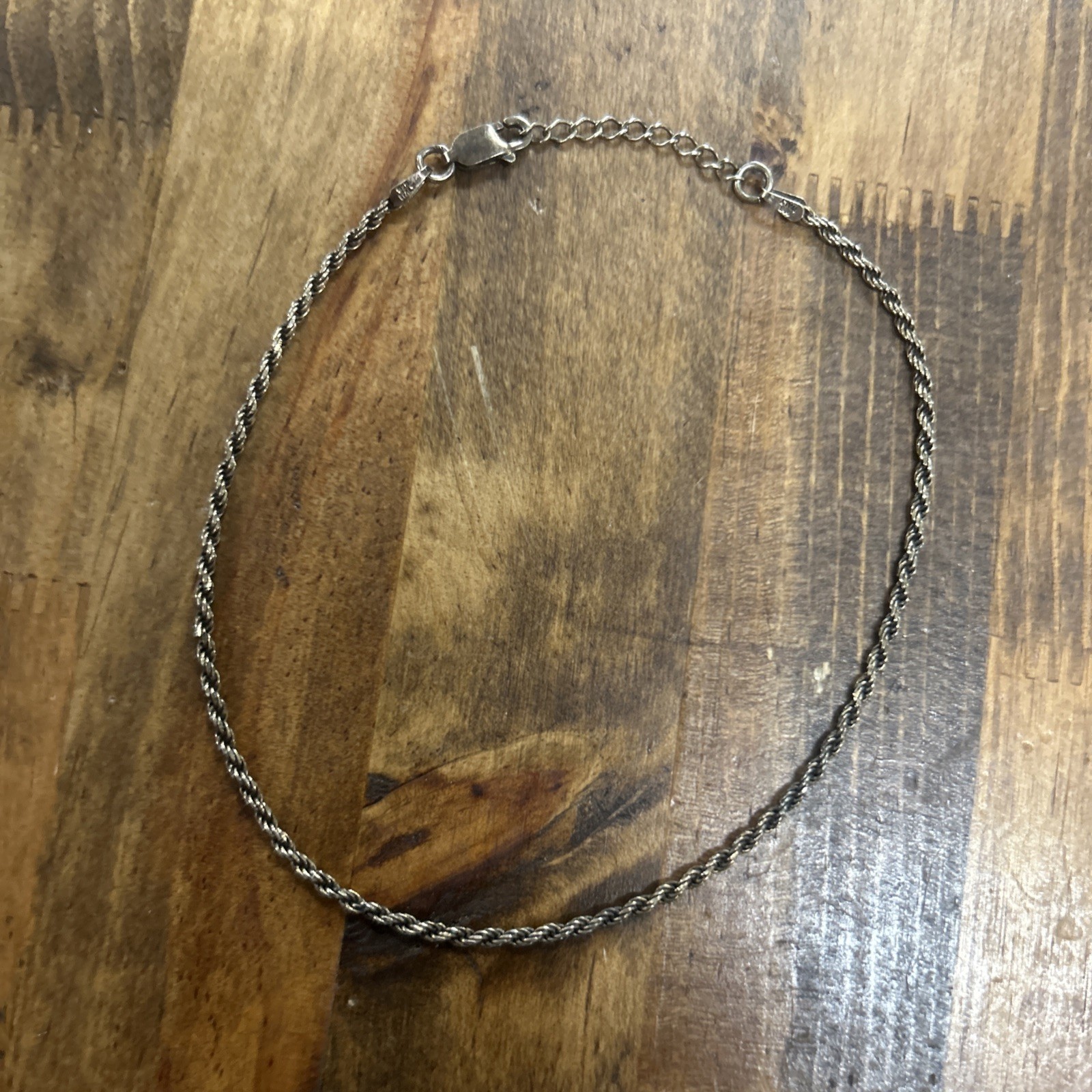 9-10” Italian Sterling Silver Rope Chain Bracelet 3.17 Grams
