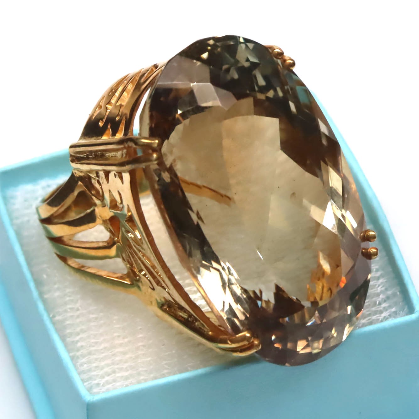 Thai Handmade 925 Sterling Silver 22 x 35 mm. Light Smoky Quartz Ring Size 6