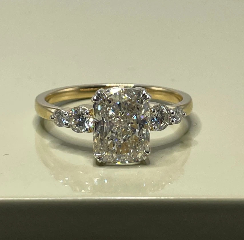 2.30Ct Cushion-Cut Lab Grown Diamond Five Stone Wedding Ring 14K Yellow Gold