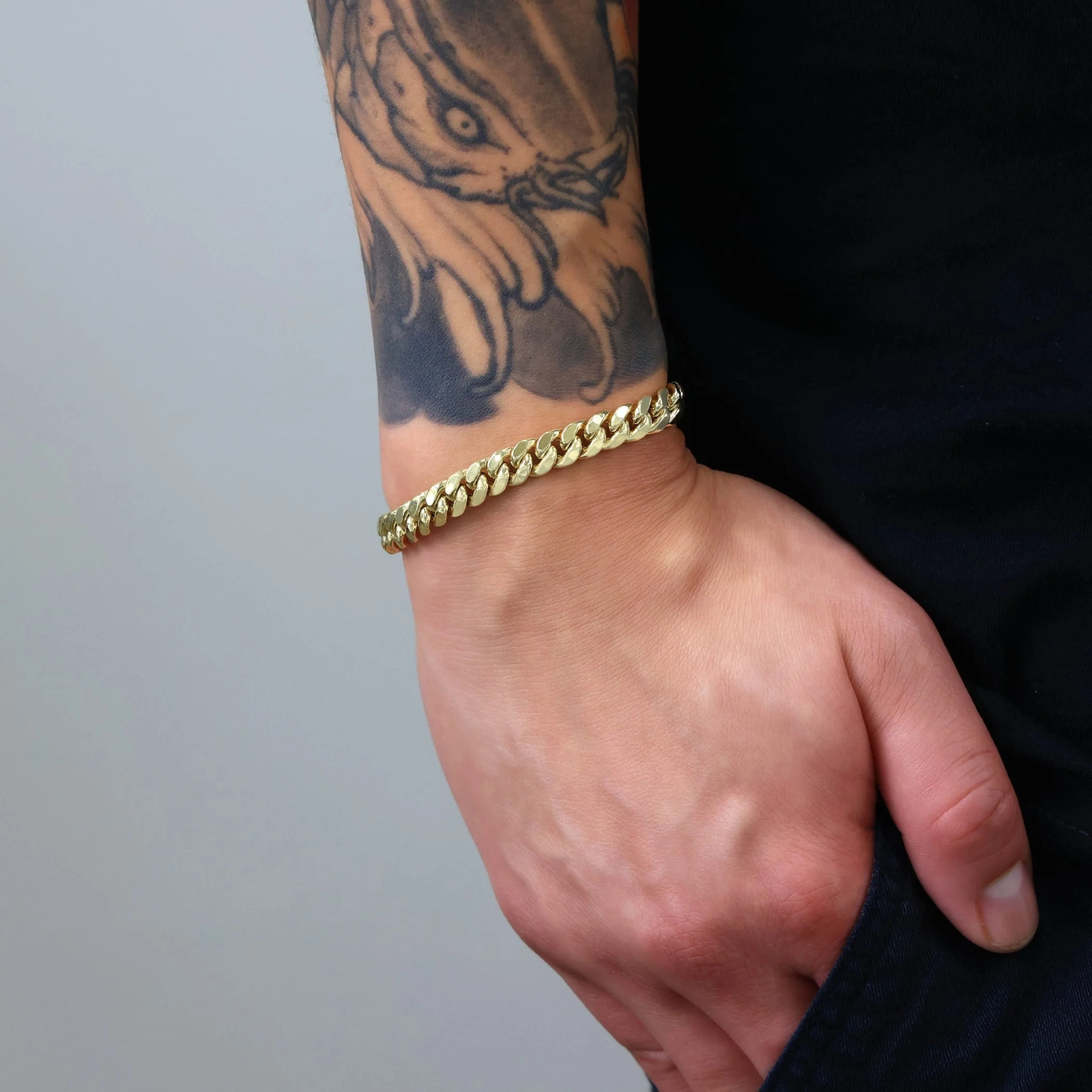 14K Real Yellow Gold Miami Cuban Link 7.5Mm Chain Bracelet (7″-9″) Italian Jewel