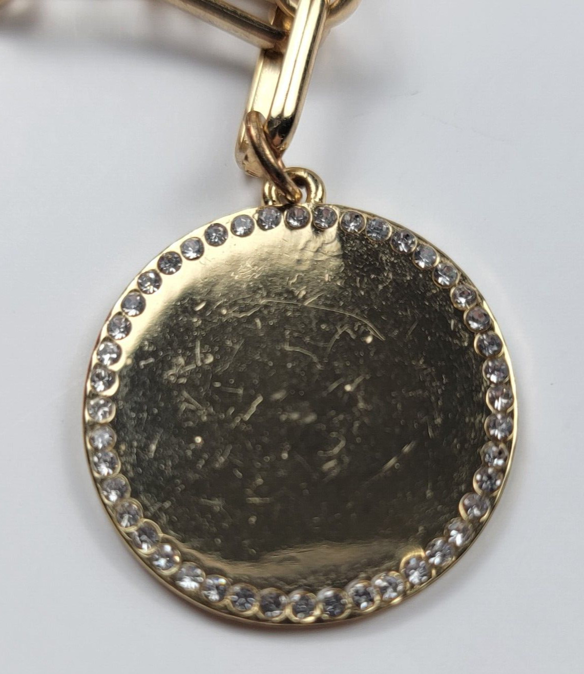 Modernist Gold Tone Clear Crystal Double Chain Multi Charm Necklace 20.5 In Adj.