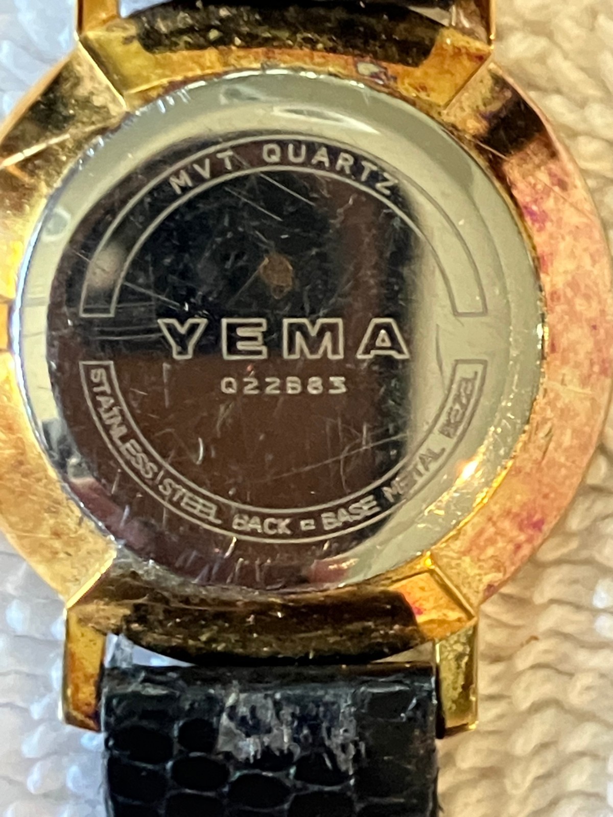 Vintage Yema Paris Quartz Watch Gold Plated Case With Black Strap