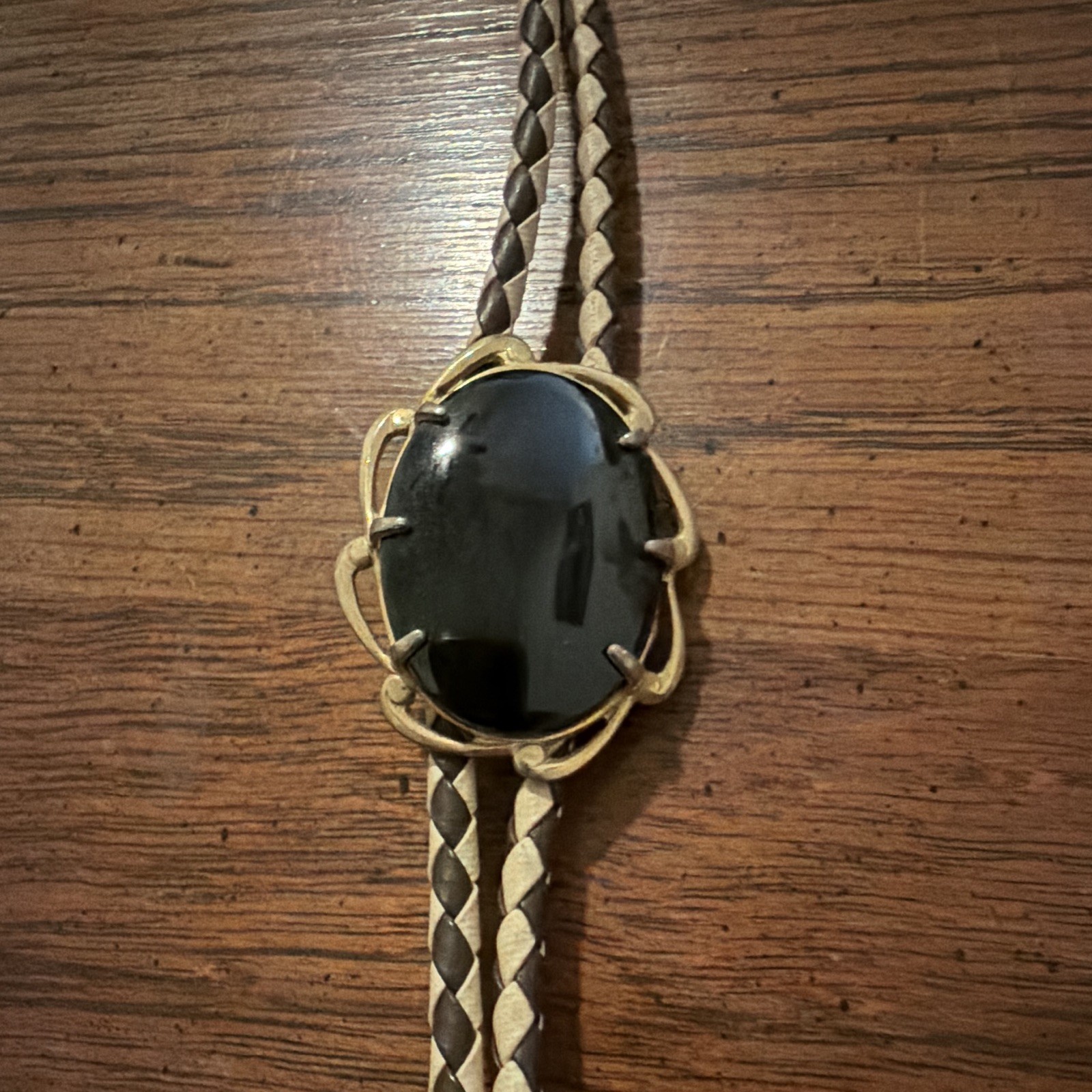 Vintage Men’s Western Bolo Tie Adjustable Oval w/ natural Black onyx Stone