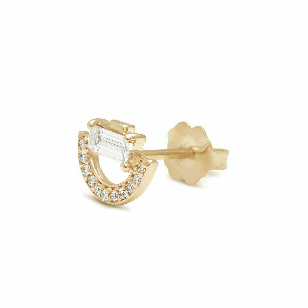 0.5ct Lab-Created Moissanite Half Circle Minimal Stud Earring Yellow Gold Plated